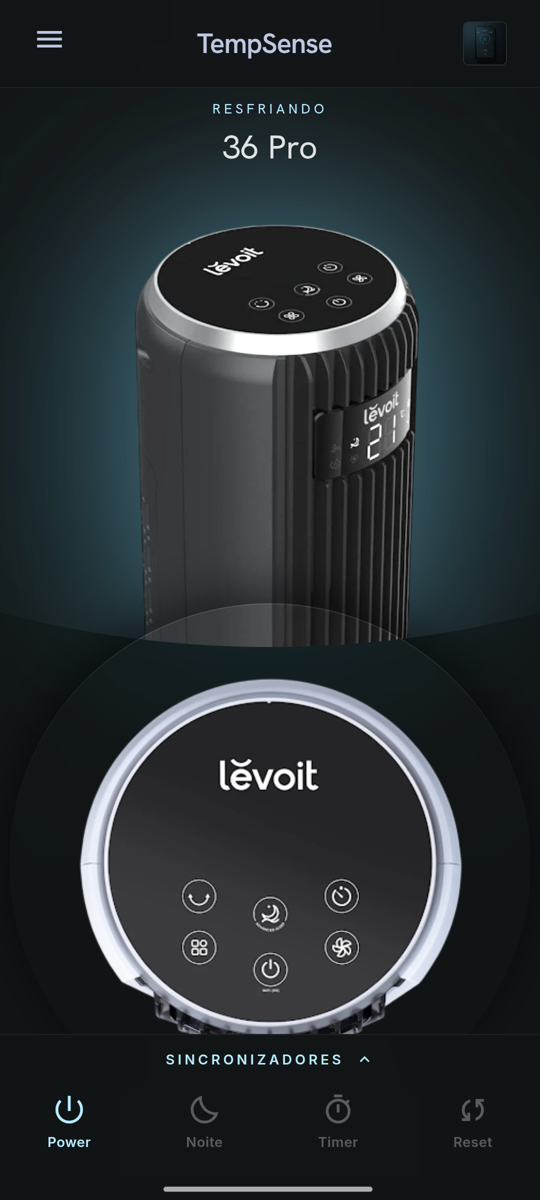 Screenshot da app Remote IR compatível com Levoit TempSense 36 Pro em Android